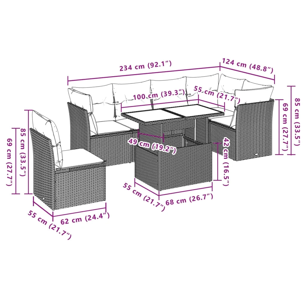 vidaXL Set Divani da Giardino 7pz con Cuscini Grigio Chiaro Polyrattan