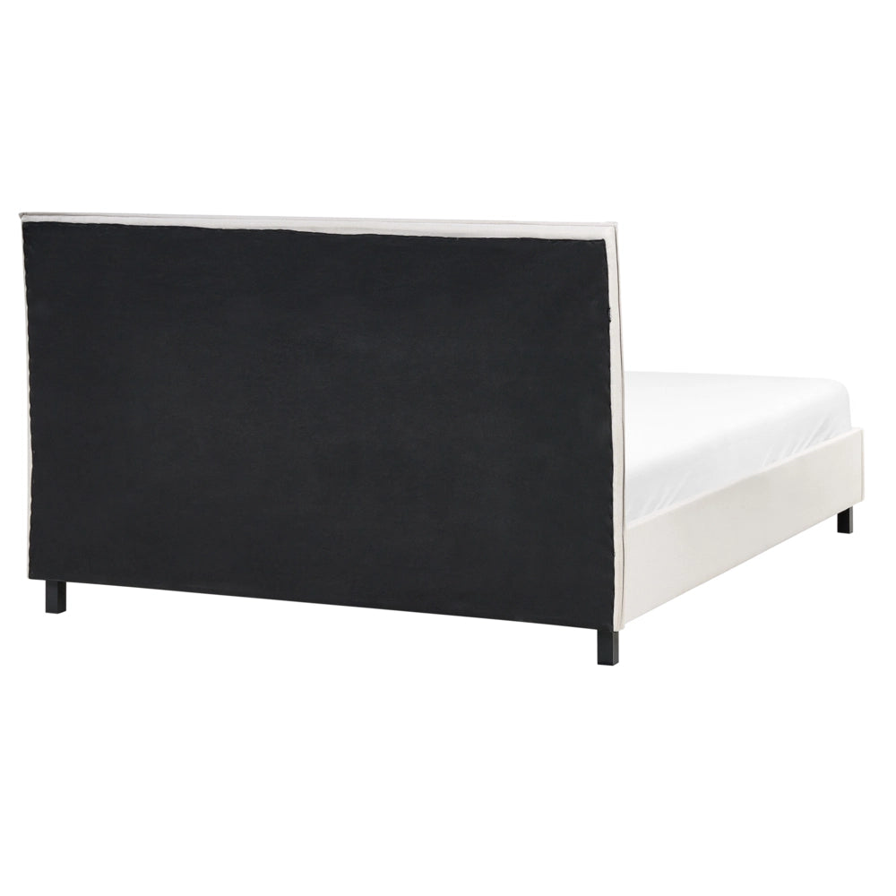 Letto rivestimento in tessuto beige Gambe in legno 160 x 200 cm a doghe con testiera in stile scandinavo minimalista