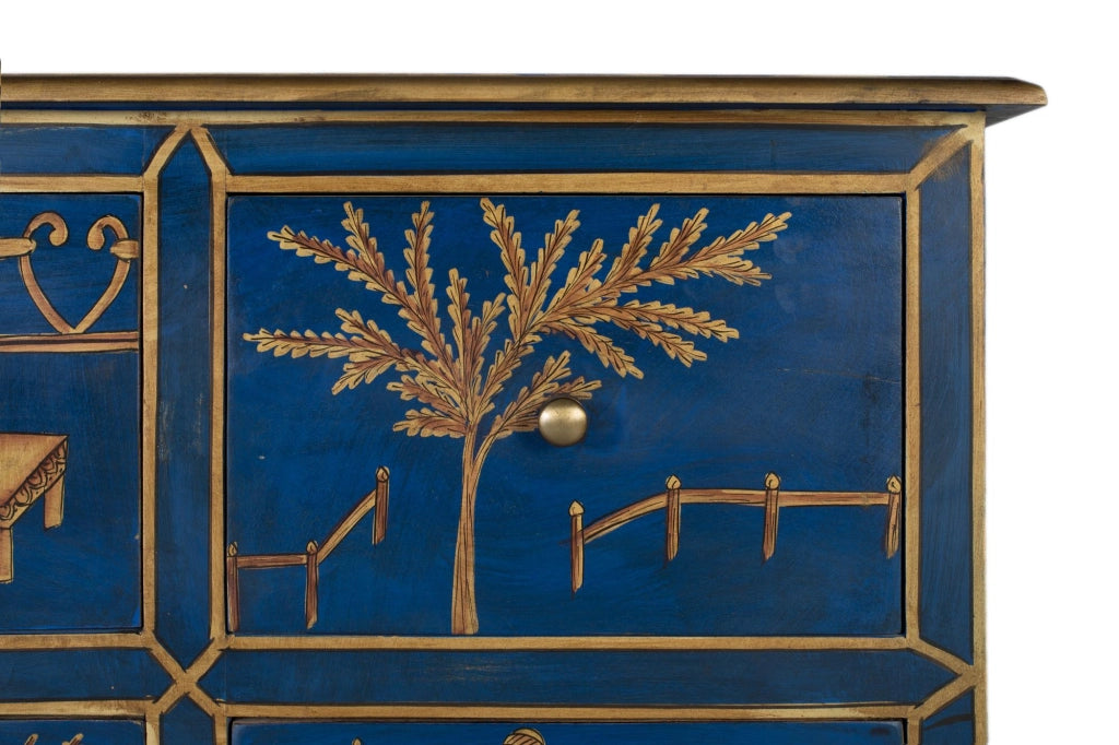 Credenza con 9 cassetti dipinti a mano e dettagli dorati