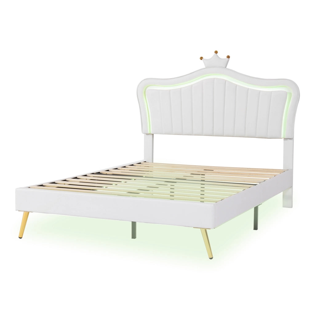 Letto per bambini 140x200 cm con luci LED; imbottito in PU; bianco (Senza materasso)