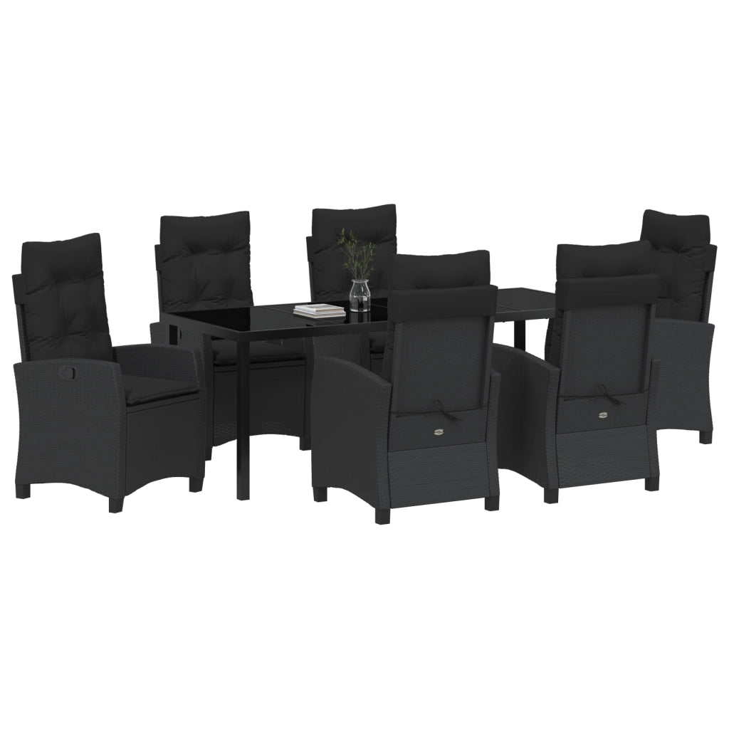 Set da Pranzo da Giardino da 7 Pezzi con Cuscini Nero Rattan Sintetico