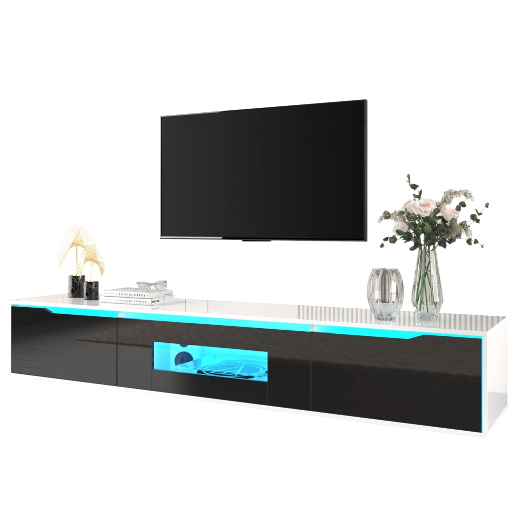 OKWISH Mobile TV con 2 Ante e LED, Frontale Scanalato, Finitura Lucida Laccata, per Soggiorno, 180×35×30 cm