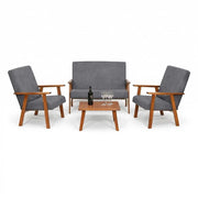 SET SALOTTO DA GIARDINO CON DIVANO, 2 POLTRONE + TAVOLINO IN LEGNO TABACCO E TESSUTO COLORE GRIGIO