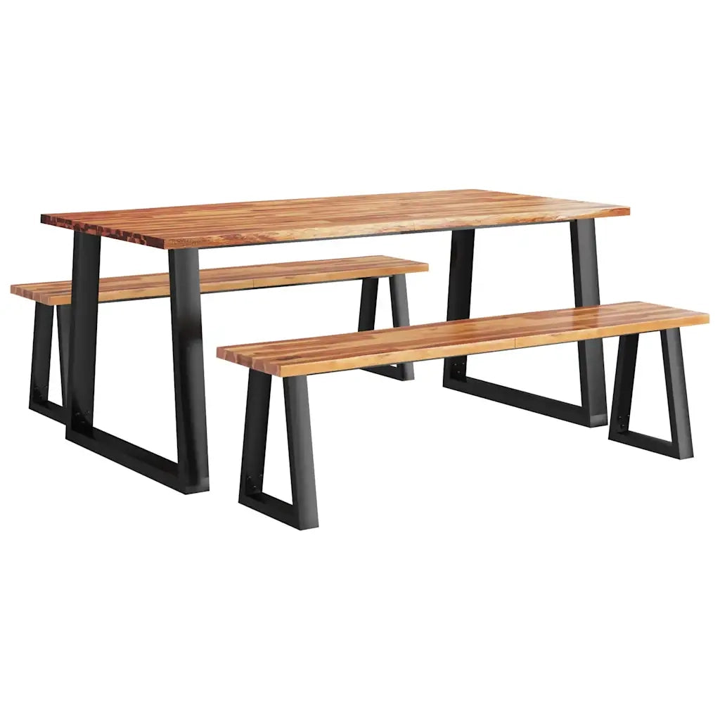 Set da Pranzo 3 pz con Bordi Vivi in Legno Massello di Acacia 3157527