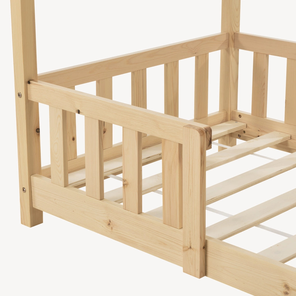 Letto per Cameretta Treviolo a Forma di Casetta in Stile Montessori 80x160 cm Naturale [en.casa]