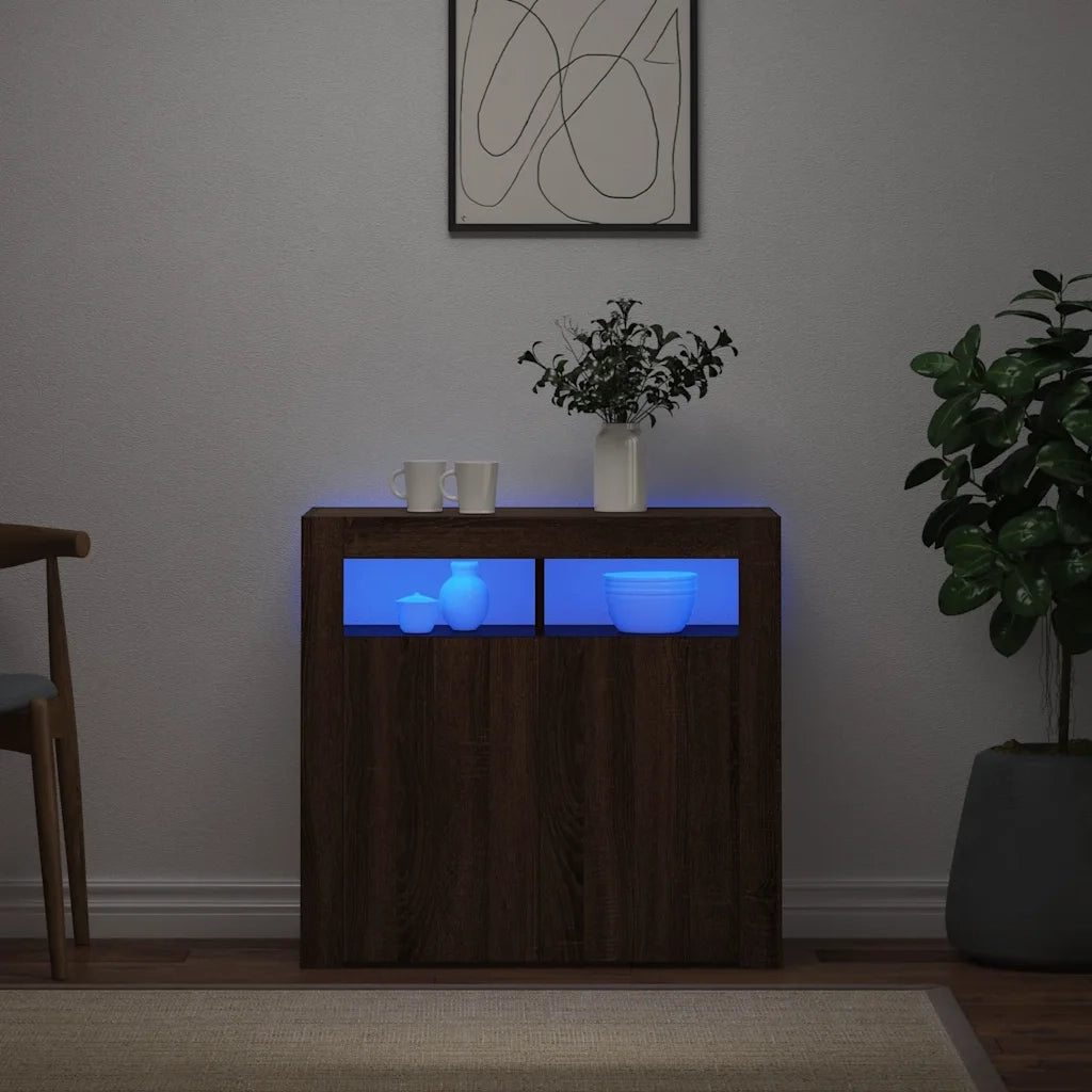 Credenza con Luci LED-Buffet-Armadio da cucina Rovere Marrone 80x35x75 cm