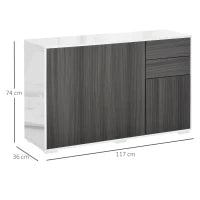 Mobiletto Armadietto Multiuso per Soggiorno, Cucina, Ufficio, 2 Cassetti e 2 Armadietti con Apertura a Pressione, Grigio