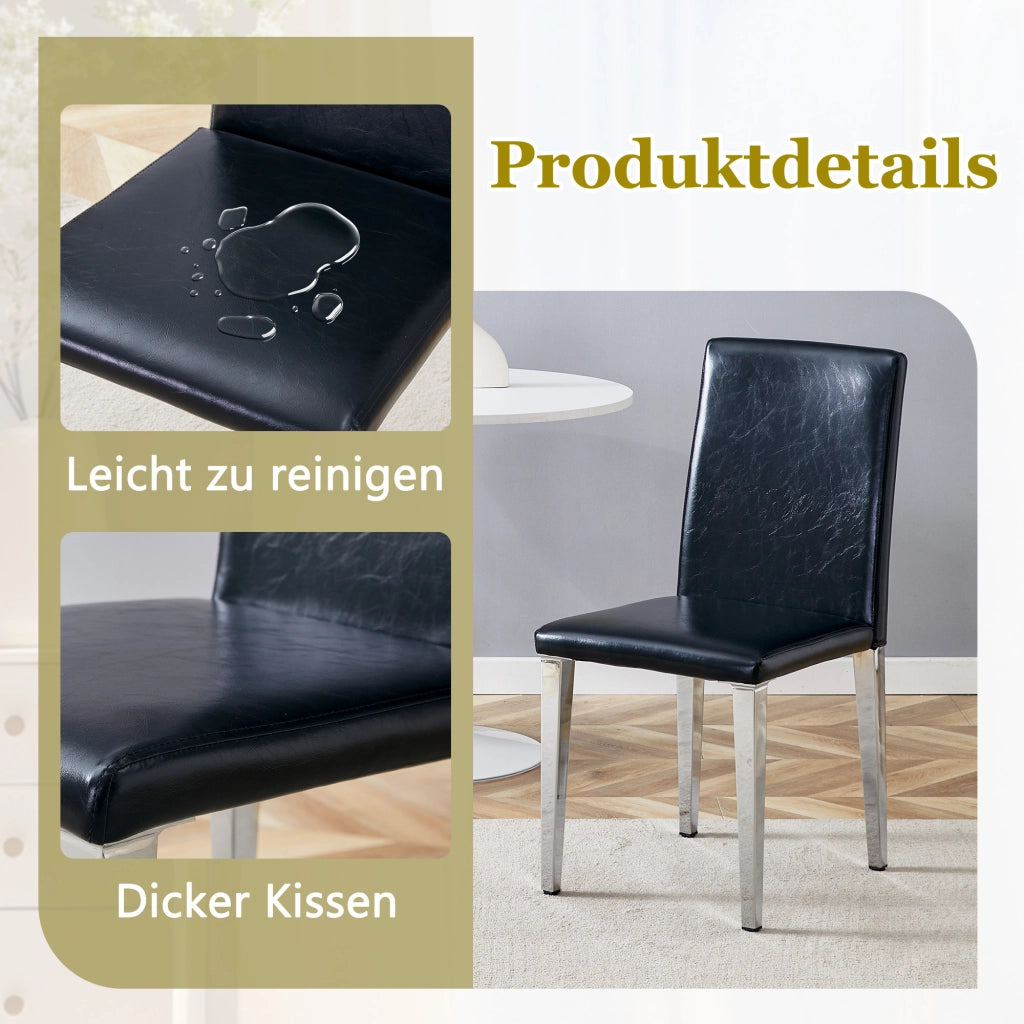 SEDIA da pranzo moderna Set da 4 pezzi 90 cm Nero/Argento in PU e metallo