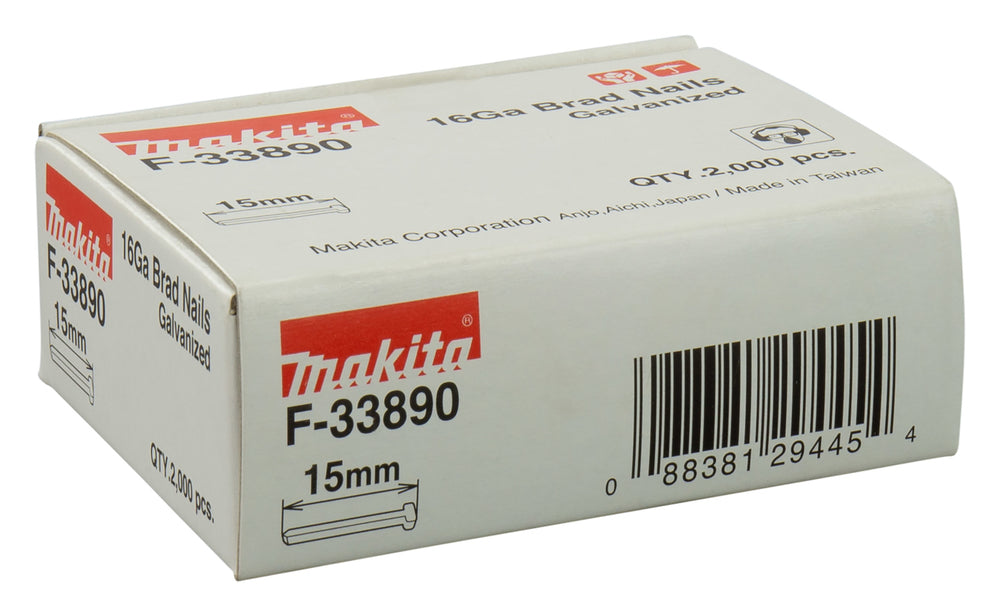 Makita F-33890 – Groppini / Brad Nails 16 GA 15 mm | 2000 pezzi per pistole chiodatrici