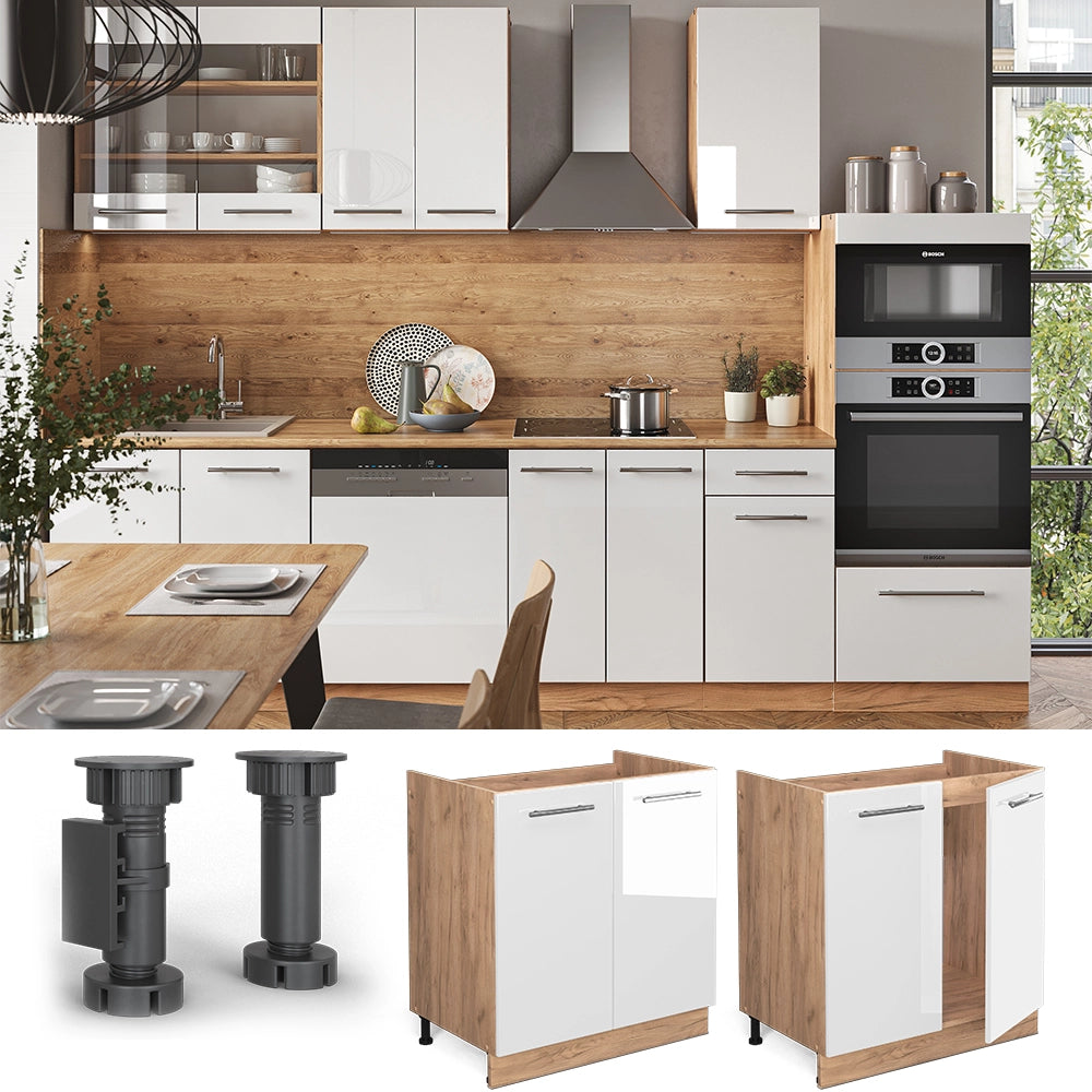 Mobile lavello cucina Fame-Line Bianco lucido/Rovere dorato 80 cm, PL Rovere Vicco