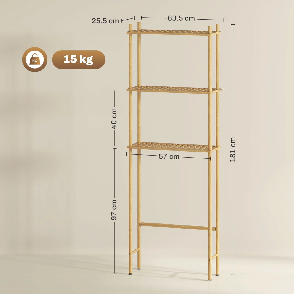 Mobile Sopra WC a 3 Ripiani a Doghe Salvaspazio in Bamb¨´, 63.5x25.5x181 cm, color Legno