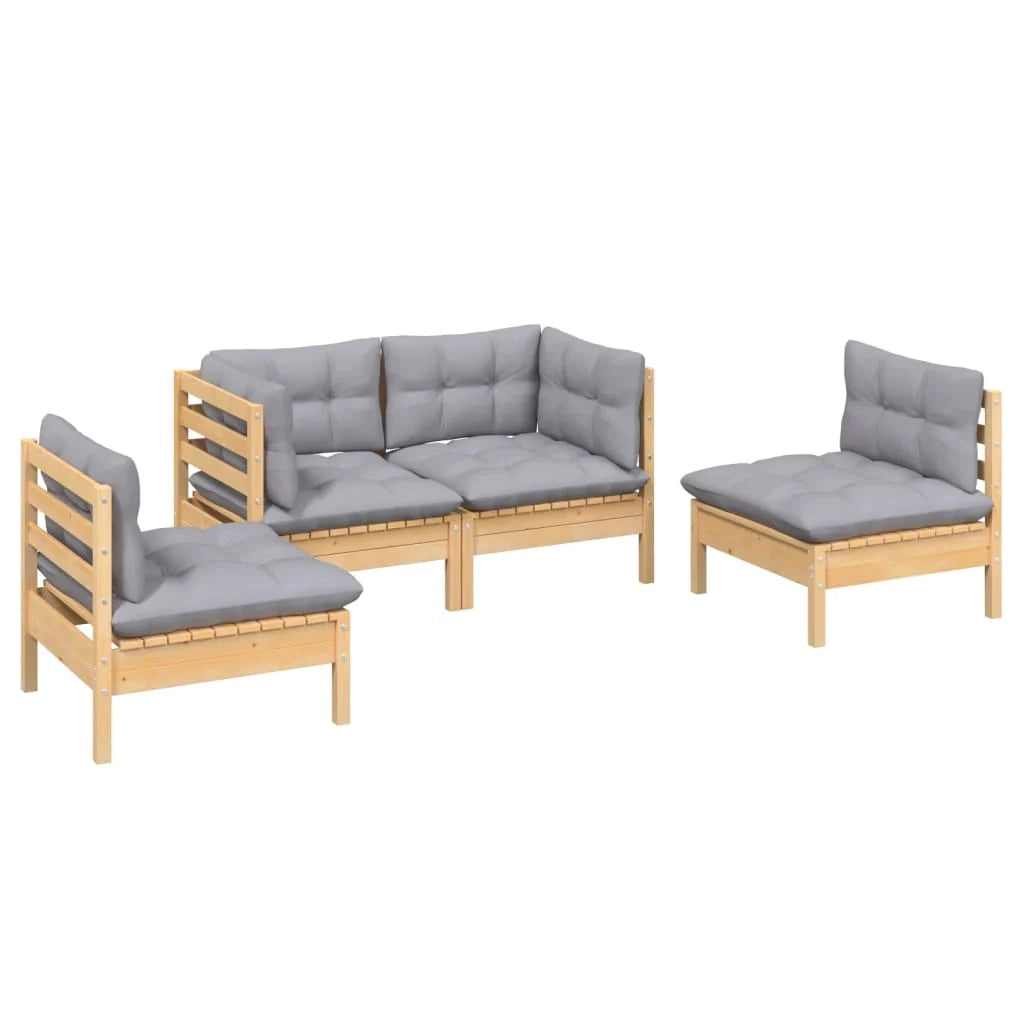 Set di mobili da giardino mobili da esterno 4 pezzi con cuscini grigio legno di pino massiccio 02_0016131