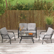 Set di 4 mobili da giardino con tavolino da salotto e panca da giardino e 2 sedie da pranzo, set da 4 persone, set da giardino con cuscino, mobili da giardino
