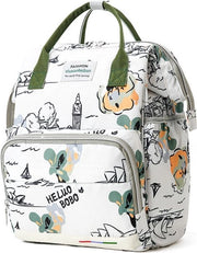 Zak da bagno per mamma e bambino, 26x16x38cm, capacità grande, borsa trasportabile impermeabile, sacchetto di viaggio per genitori, borsa per la maternità multifunzionale - Bianco-Foglia verde città