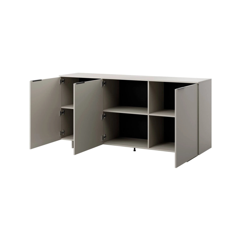 Credenza Neto, Madia da salotto con tre ante battenti, Rialzato da terra, 180x42 h90 cm, Beige