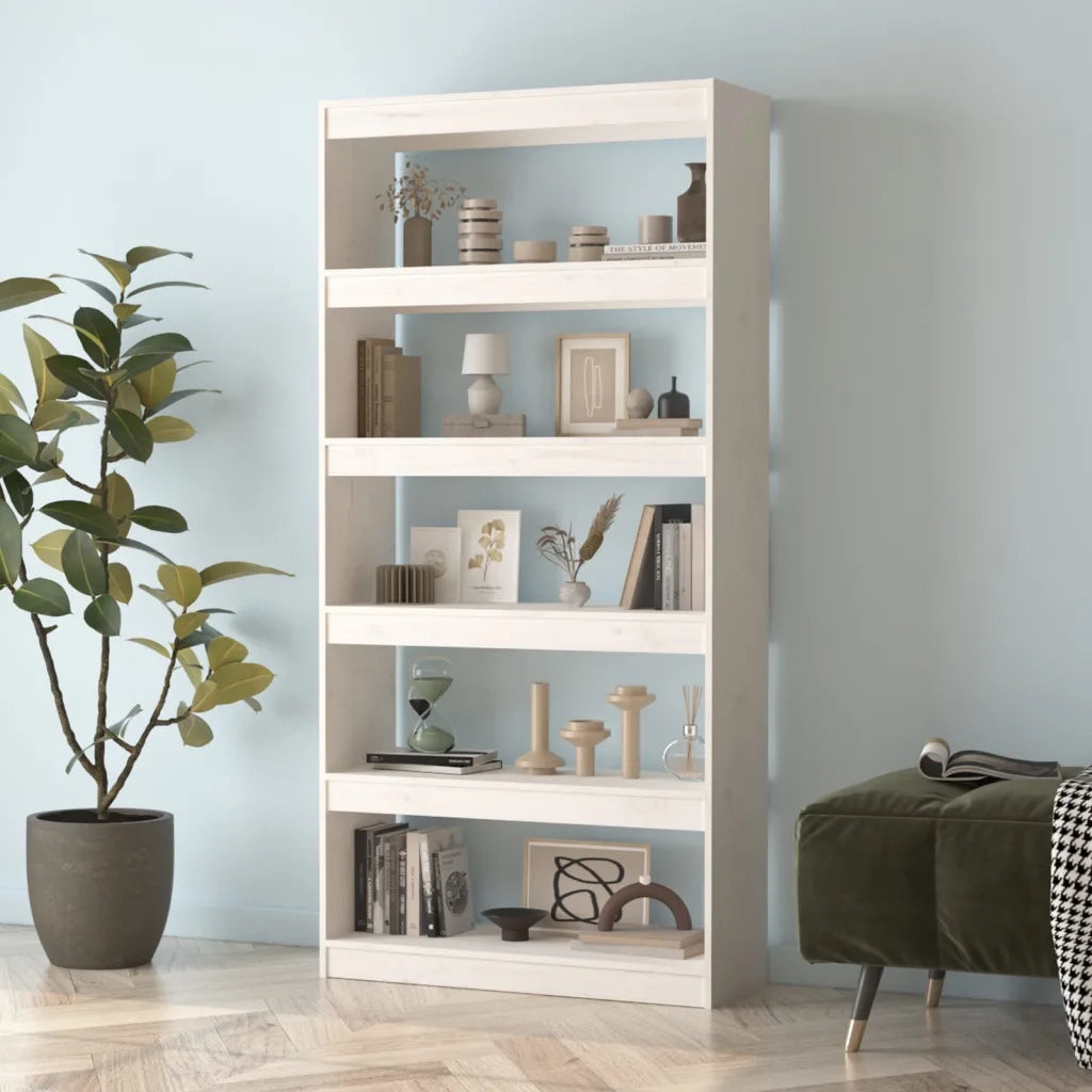 Libreria/Divisorio Bianco 80x30x167,4 cm Legno Massello di Pino 808199