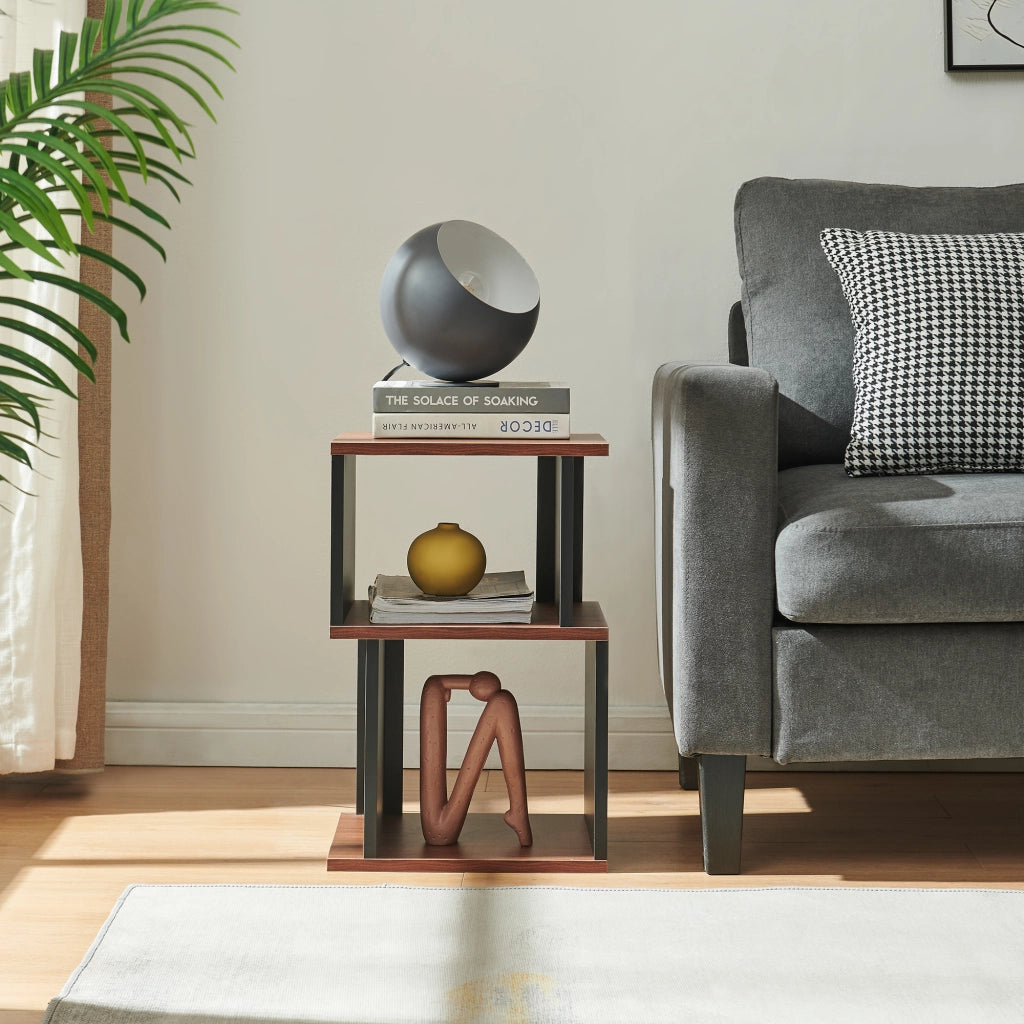 Tavolino Laterale Trond Mobiletto Basso a 2 Scomparti 50 x 33 x 29 cm - Nero/Effetto Noce [en.casa]