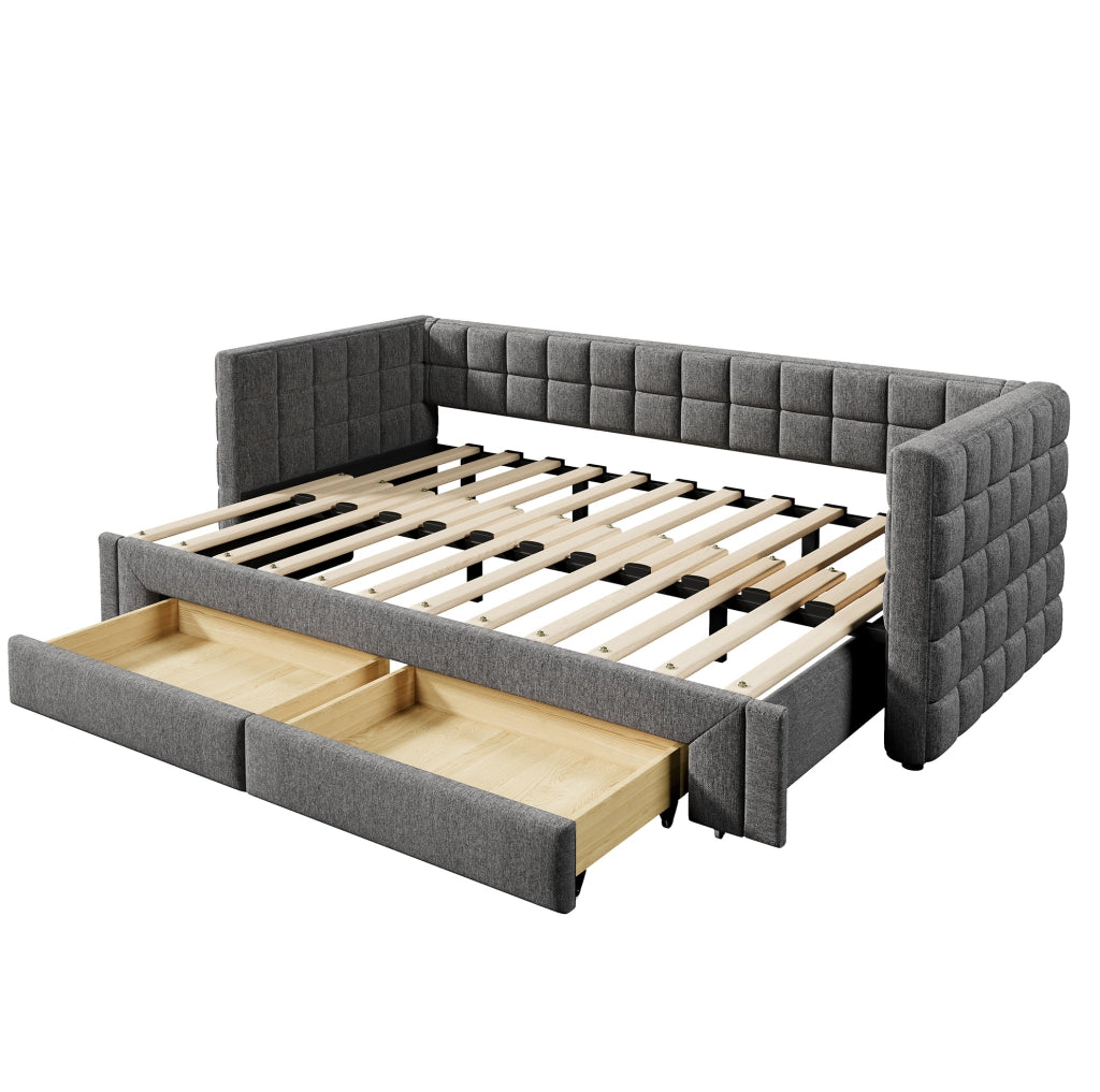 Letto divano 90x200 cm; estraibile con 2 cassetti; velluto; grigio; (Senza materasso)