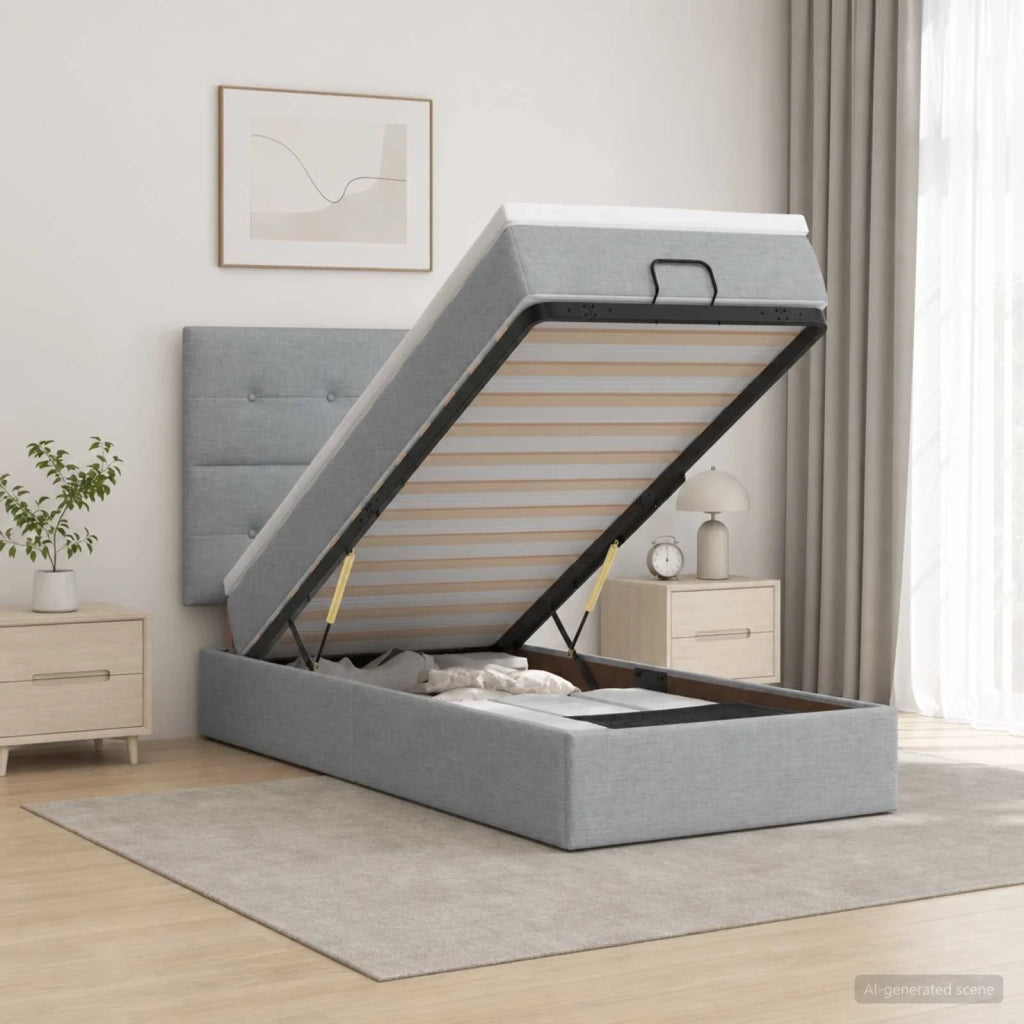 Letto ottomano con materasso Grigio Chiaro 100 x 200 cm Tessuto 3457466