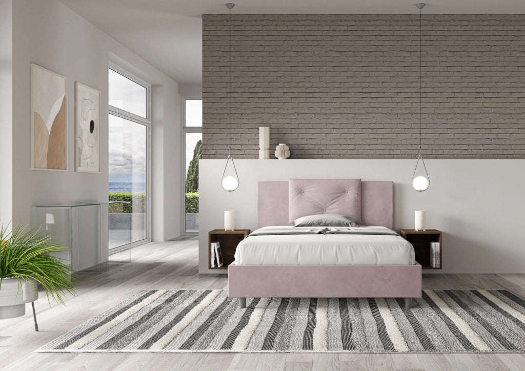BS COM Letto una piazza e mezza con rete imbottito 130x190 microfibra glicine