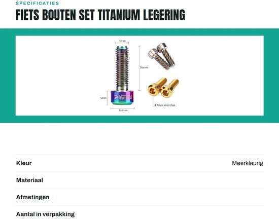 Set di manubri per bicicletta 6 pezzi - Lega di titanio - Leggero - Resistente allo scorrimento - Resistente alla corrosione - Dimensioni 16 x 5 x 8,4 mm - Viti per bicicletta