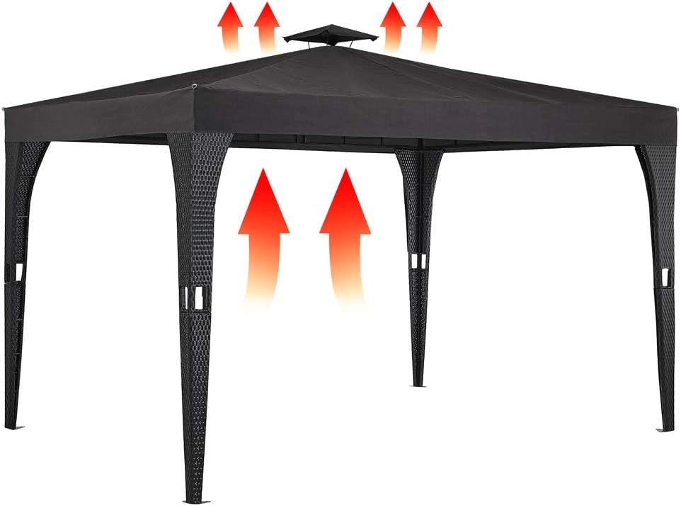 Gazebo da Giardino 3x4m Polyrattan Idrorepellente Padiglione Tendone Festa Protezione UV Nero