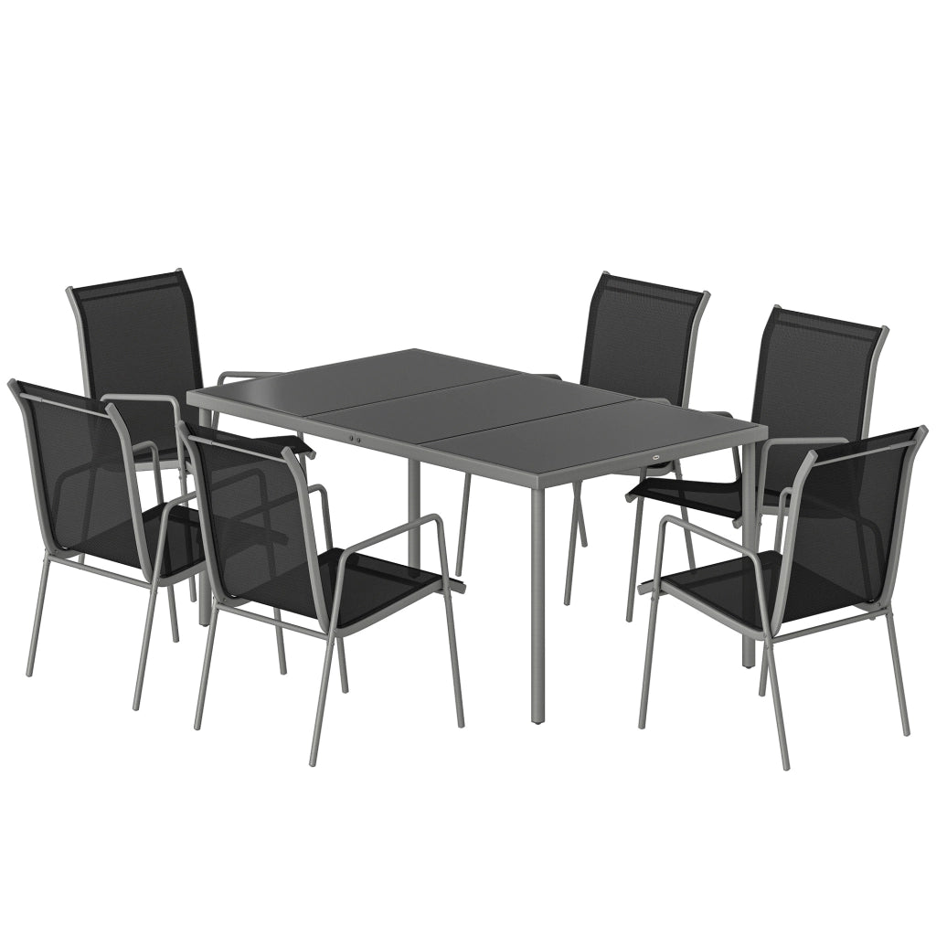 Set Giardino 6 Posti con Sedie Impilabili ¨C zephmum ¨C Argento 70x51x87cm