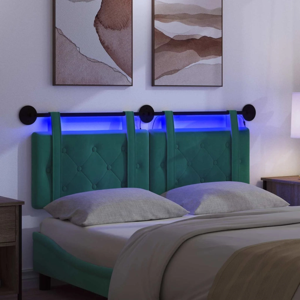 Testiera sospesa Con luce LED Turchese Velluto 3424148