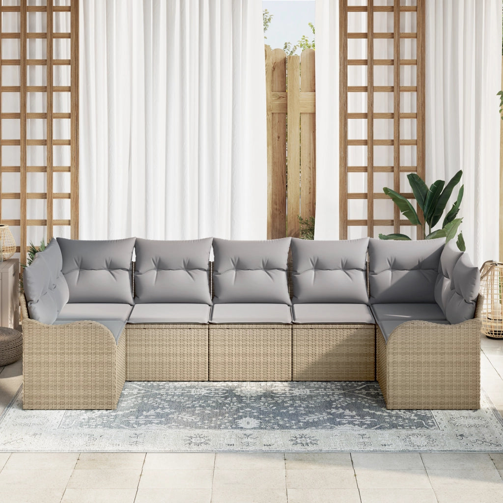 Set di Divani da Giardino  7 Pezzi con Cuscini Beige in Polirattan