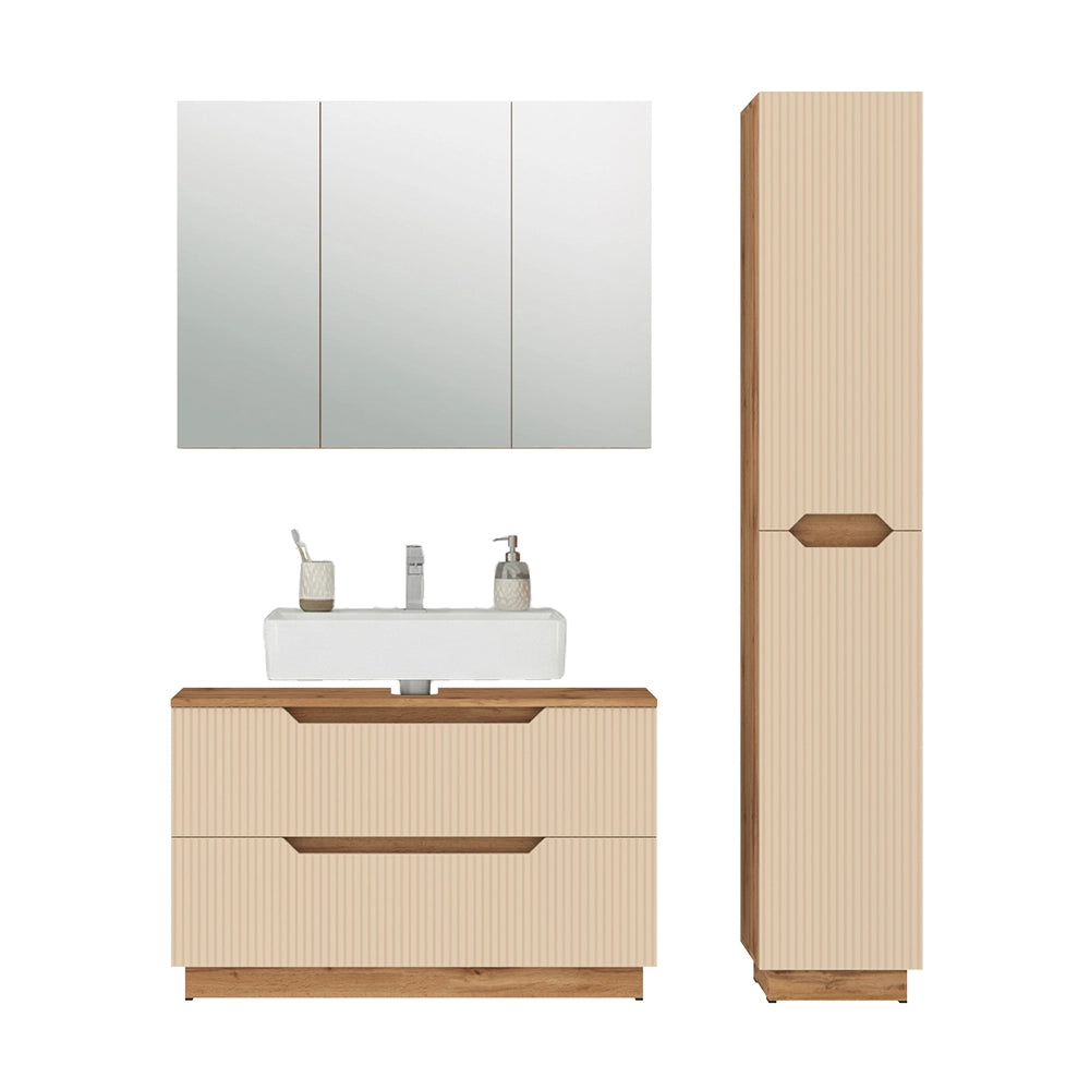 Vicco Set di mobili da bagno Rovere/cashmere a righe 3 parti