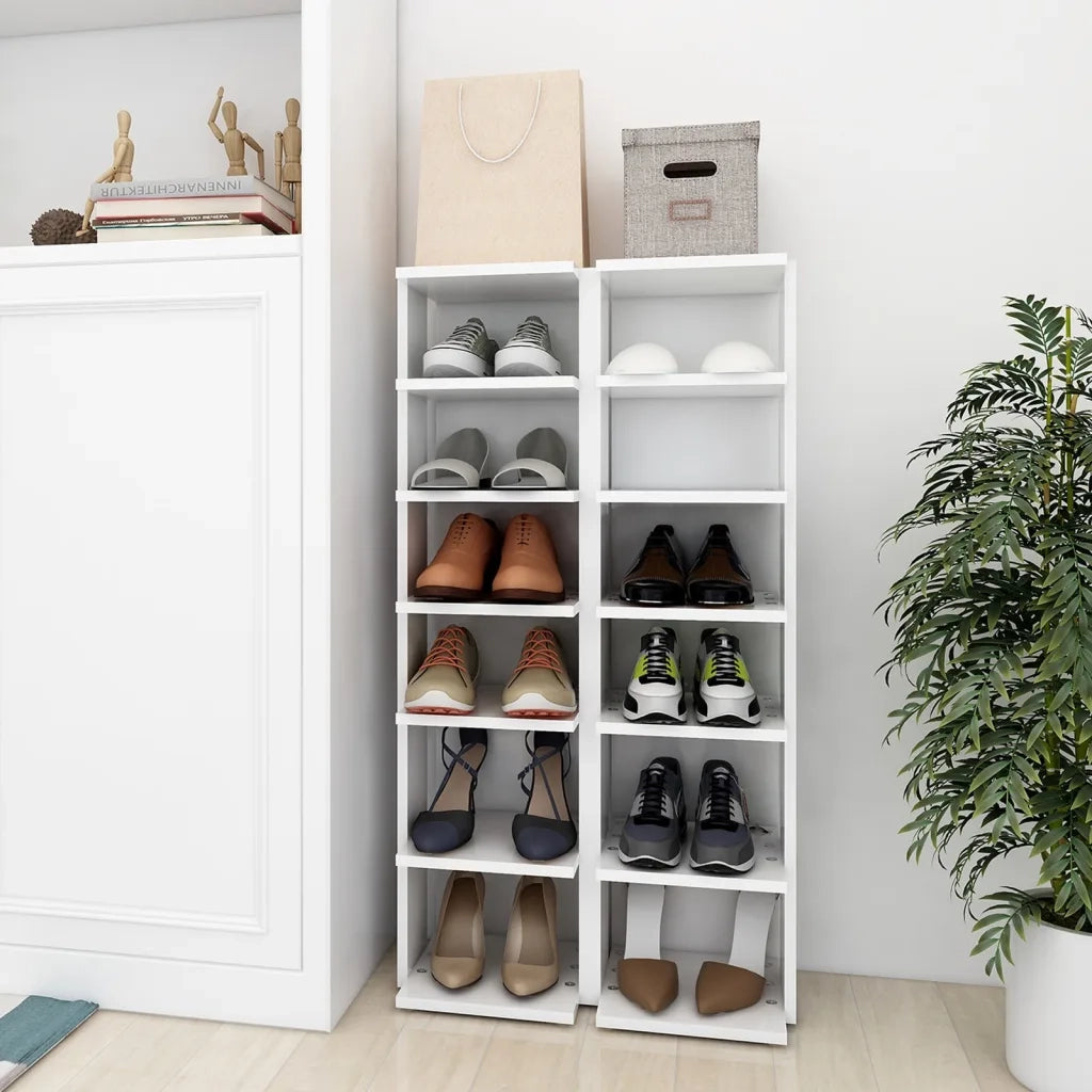 Scarpiere 2 pz-Set di 2 Scaffale per scarpe Bianche 27,5x27x102 cm in Legno Multistrato