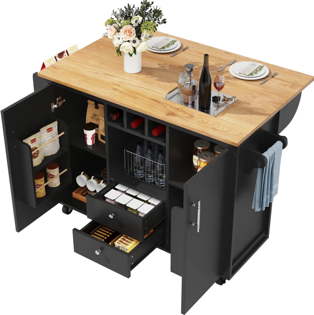Isola da cucina 137.9x73x92.2 cm con piano ribaltabile; MDF e metallo; nero