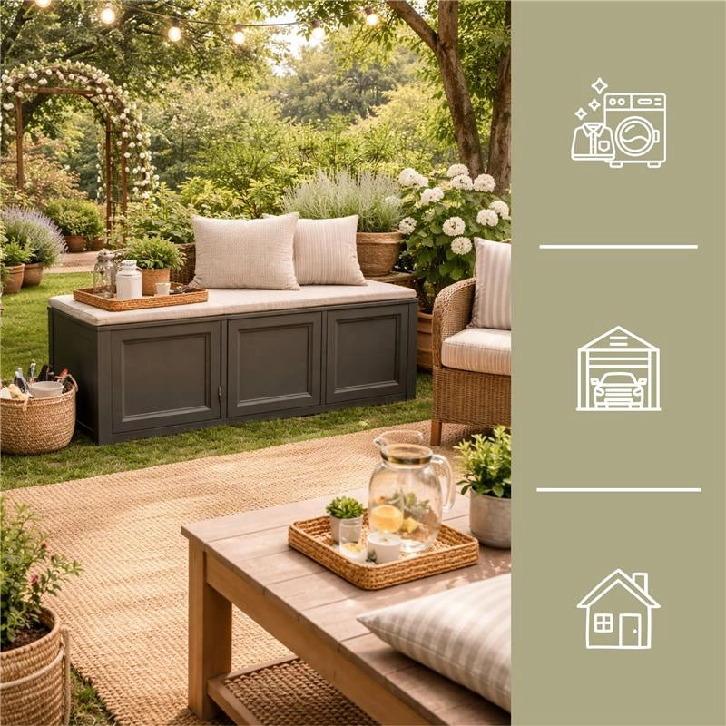 BAULE CONTENITORE DA ESTERNO WENGÉ 125X40X42 CM – CASSAPANCA MULTIUSO SALVASPAZIO PER BALCONE, TERRAZZO E VERANDA