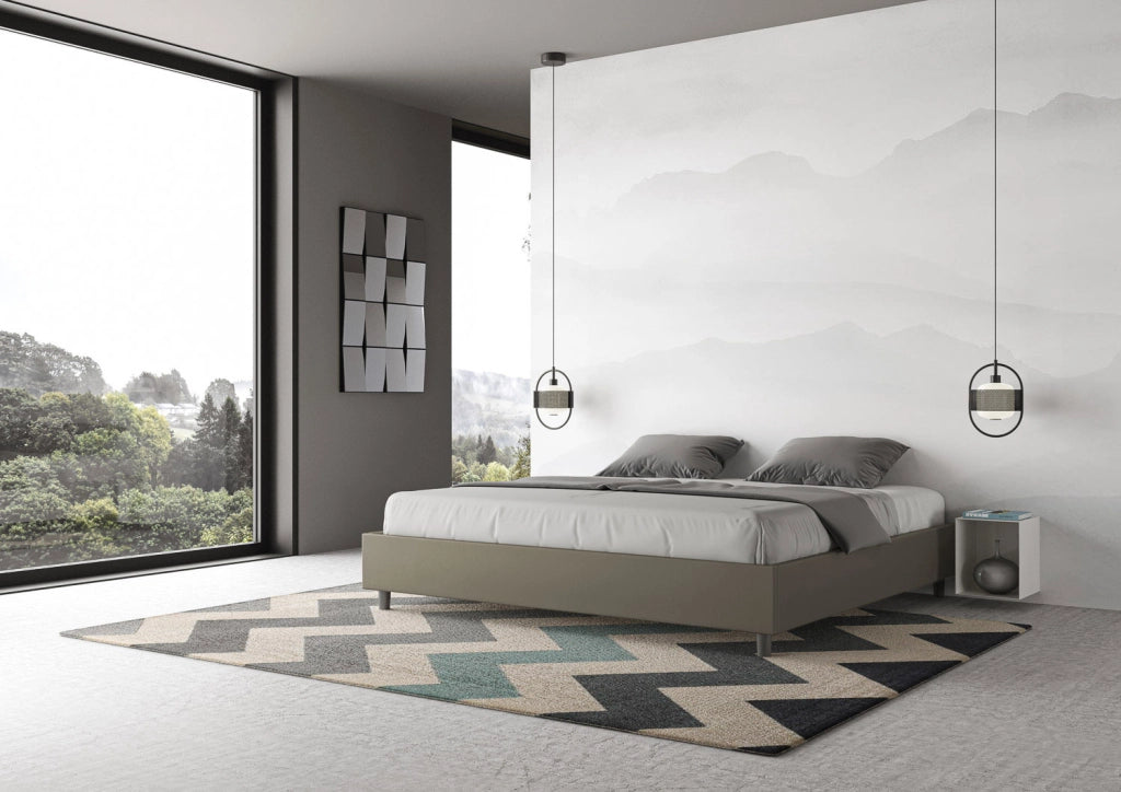 BS COM Letto matrimoniale king size con rete imbottito 200x210 similpelle cappuccino