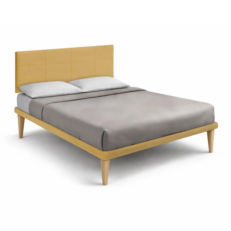 Letto imbottito Letto Matrimoniale alla Francese 140x200 cm Square - Con rete,Microfibra,Ocra