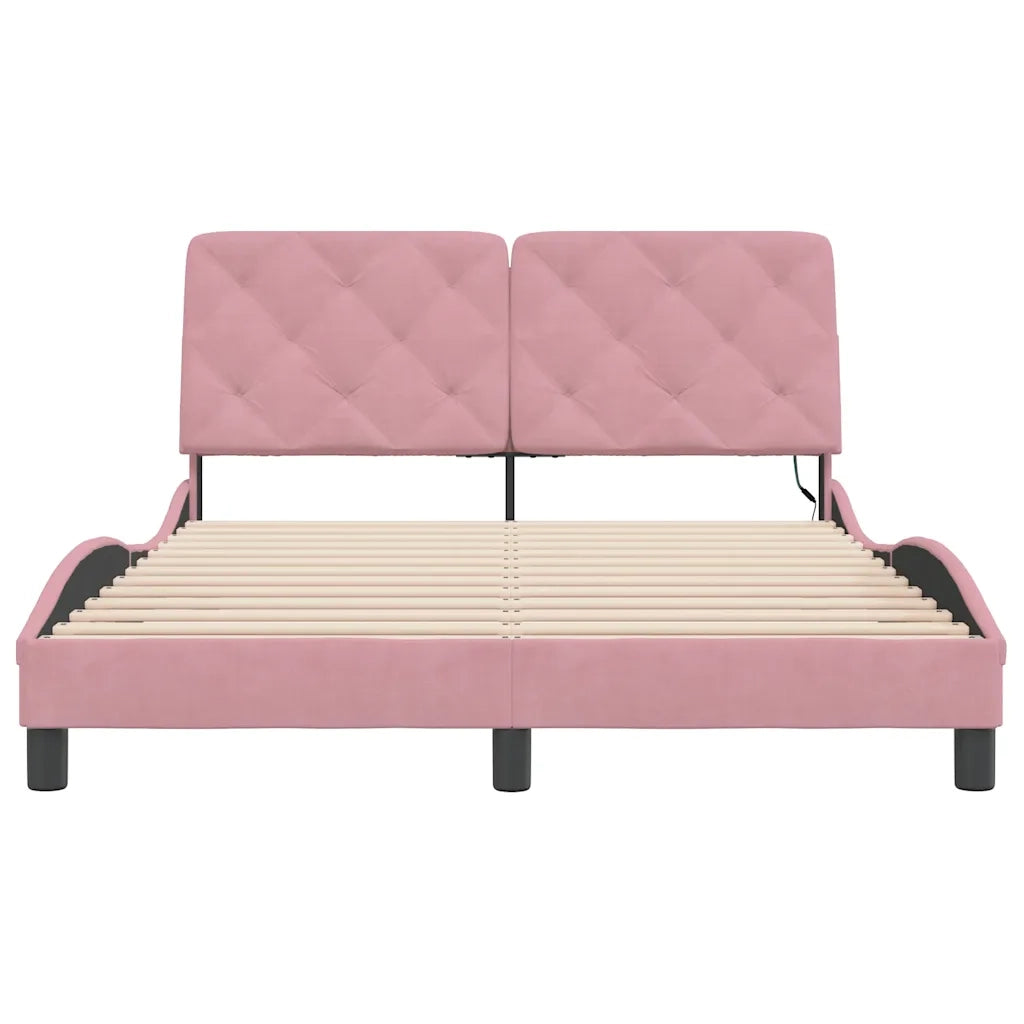 Giroletto con LED senza Materasso-Struttura Letto Rosa 120x200 cm in Velluto