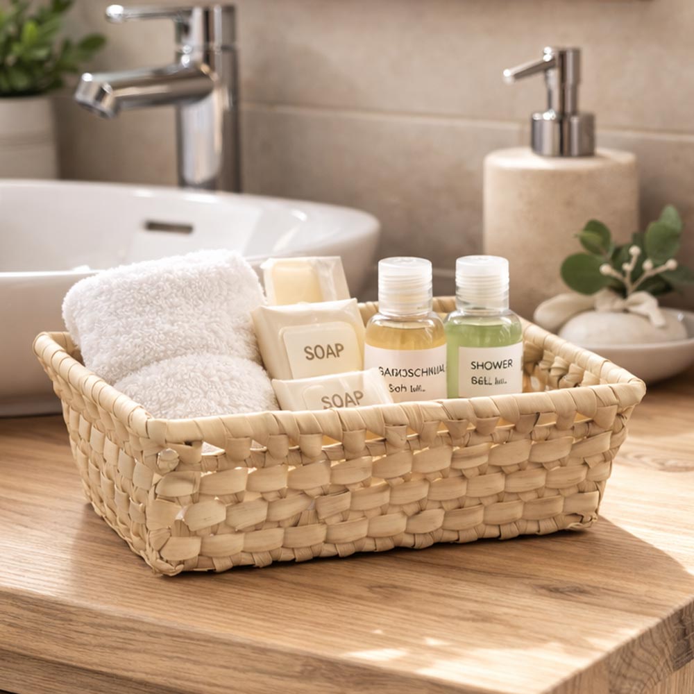 Ceste cestini espositori x10 in foglie di palma intrecciate 21x 15,5 x h 5,5 cm