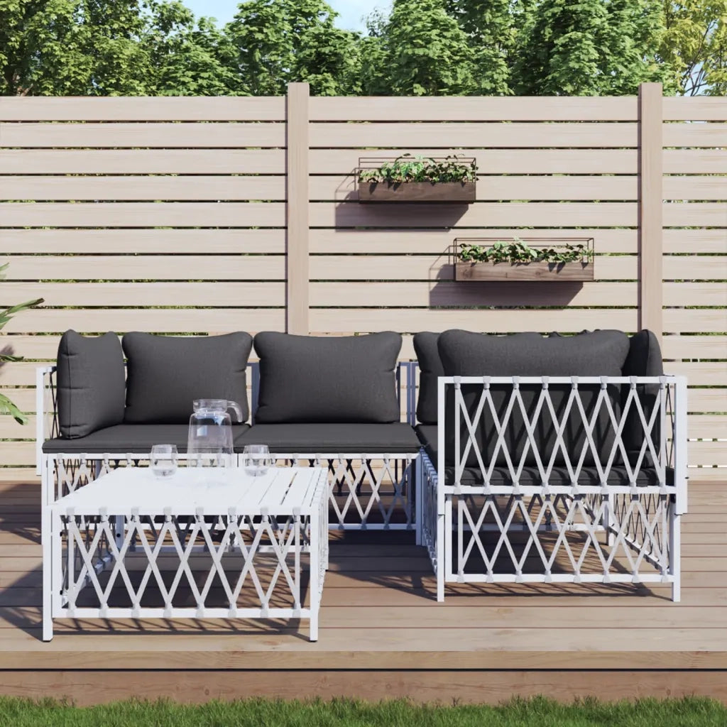 Set Salotto da Giardino 5 pz con Cuscini in Acciaio Bianco 3186870