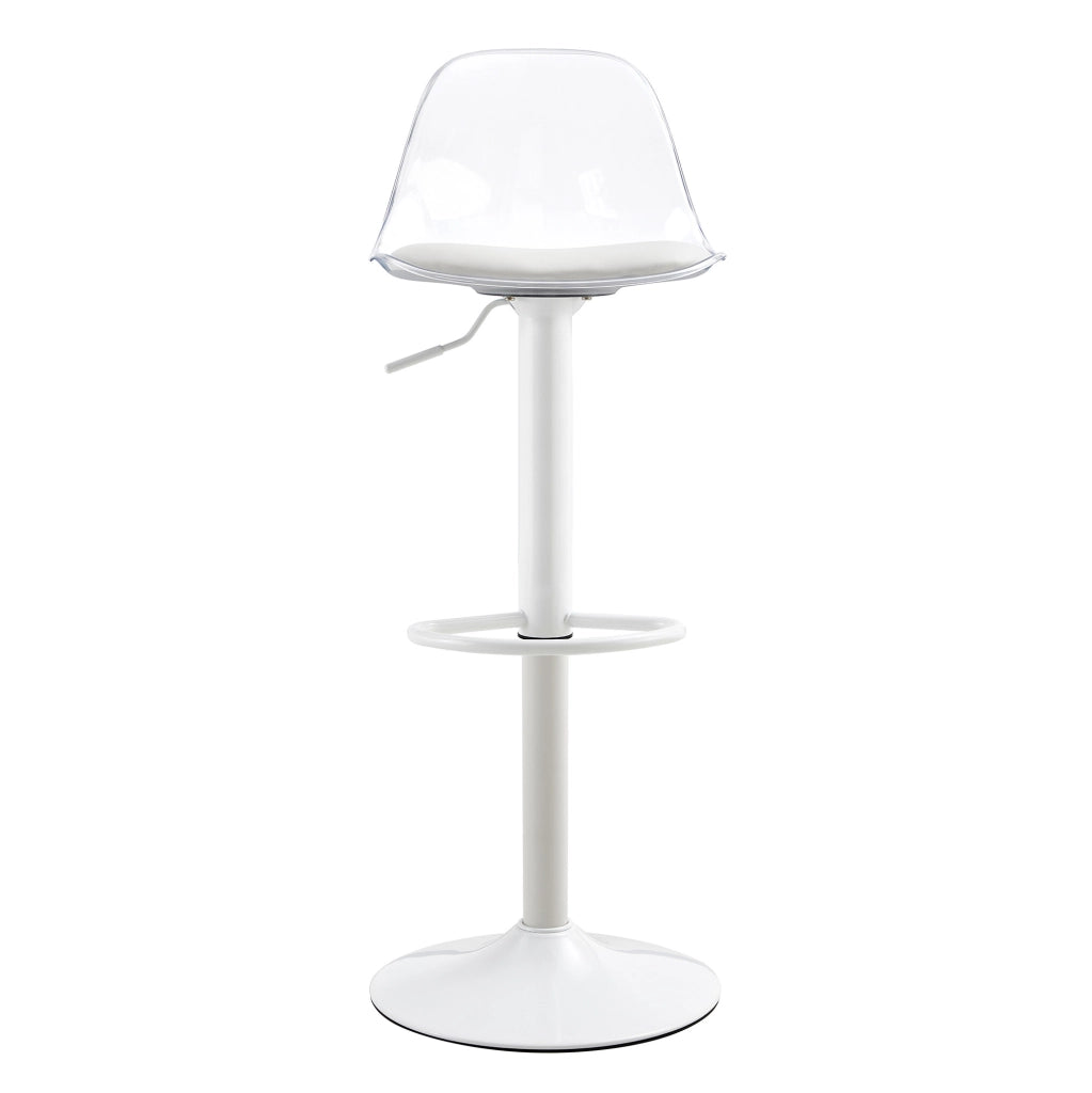 Set di 2 sgabelli da bar regolabili 82-104 cm con schienale trasparente e base bianca