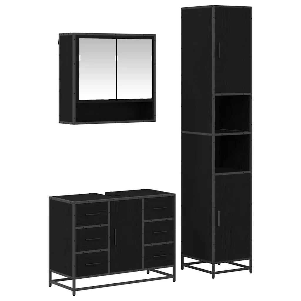 Set di mobili per il bagno 3 pcs Rovere Nero Legno multistrato 3402487