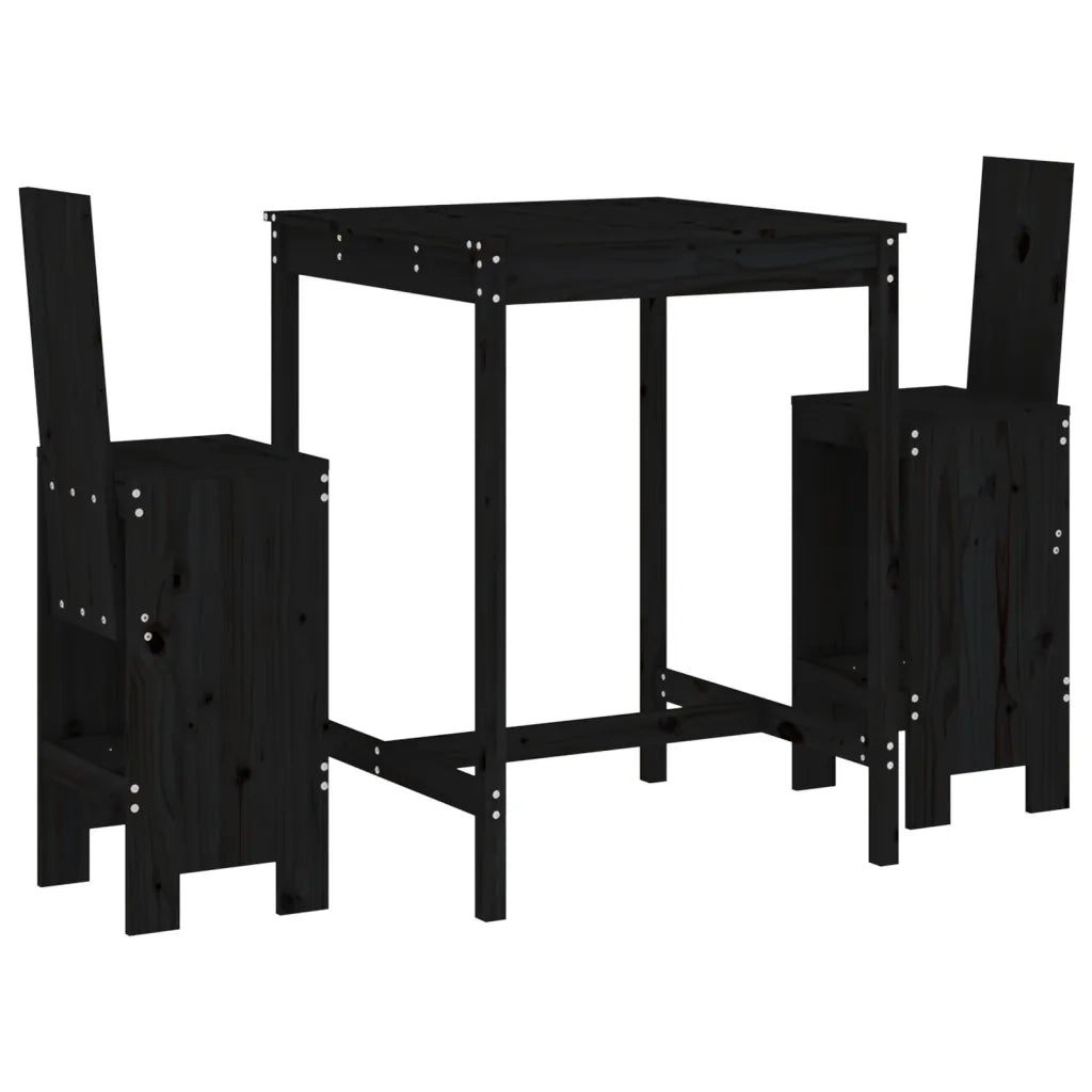 Set Bar da Giardino 3 pz | Set Salotto da Giardino Nero in Legno Massello di Pino