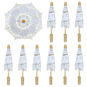 Ombrellini Wedding in legno con tessuto ricamato in pizzo colore bianco x 10