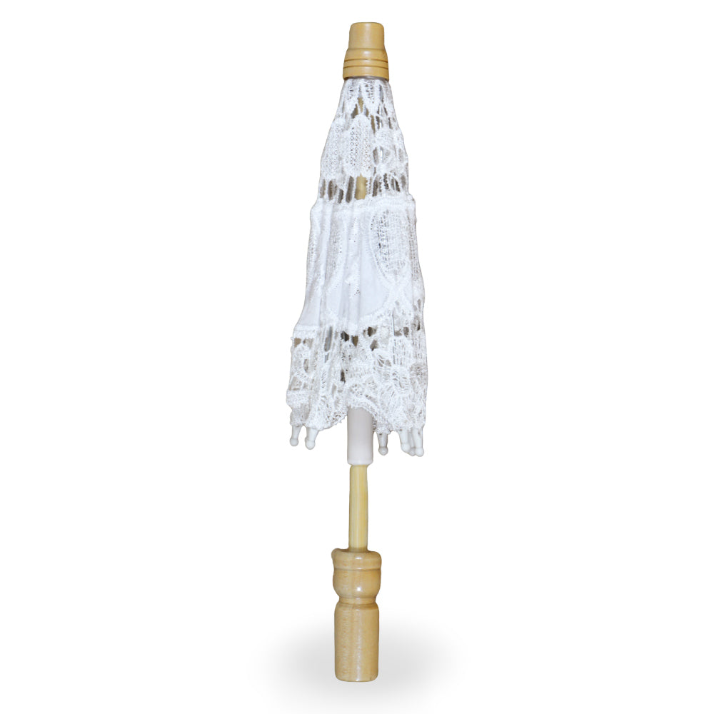 Ombrellini Wedding in legno con tessuto ricamato in pizzo colore bianco x 10