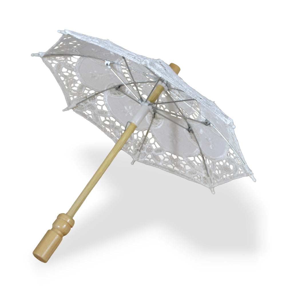 Ombrellini Wedding in legno con tessuto ricamato in pizzo colore bianco x 10