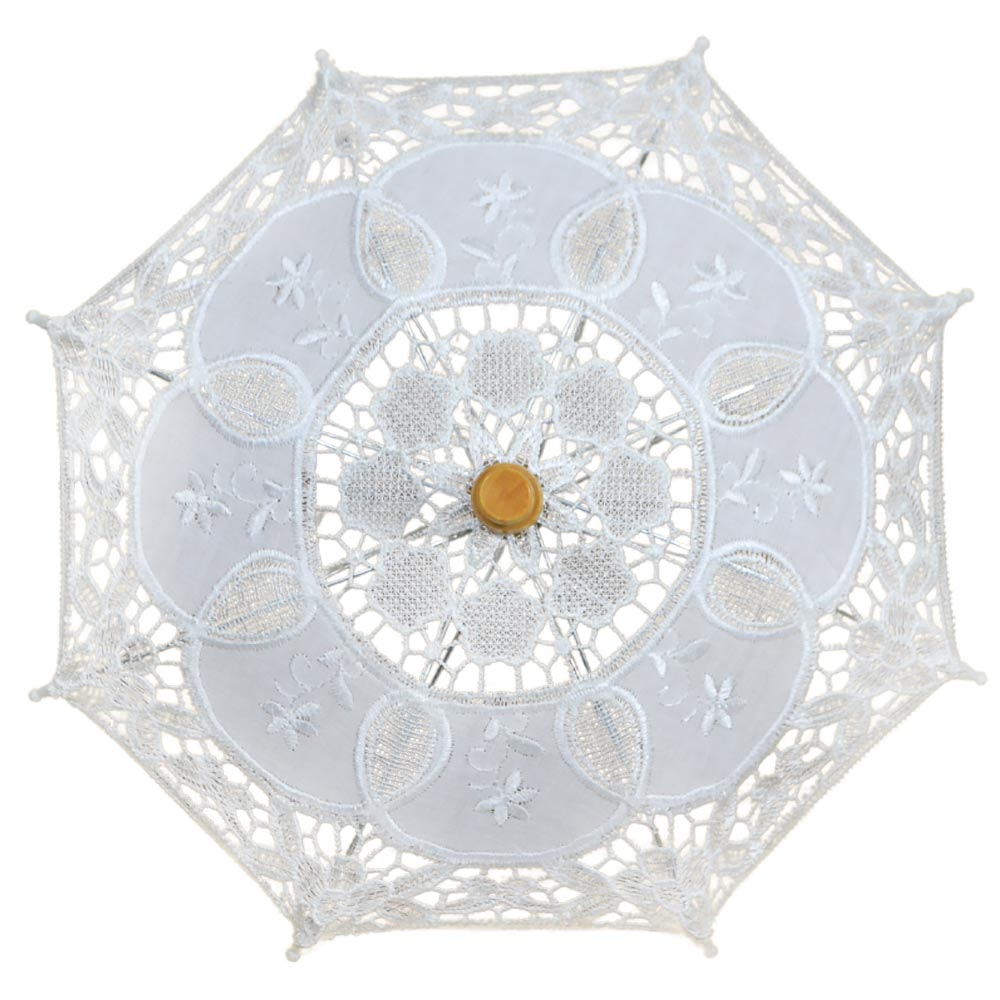 Ombrellini Wedding in legno con tessuto ricamato in pizzo colore bianco x 10