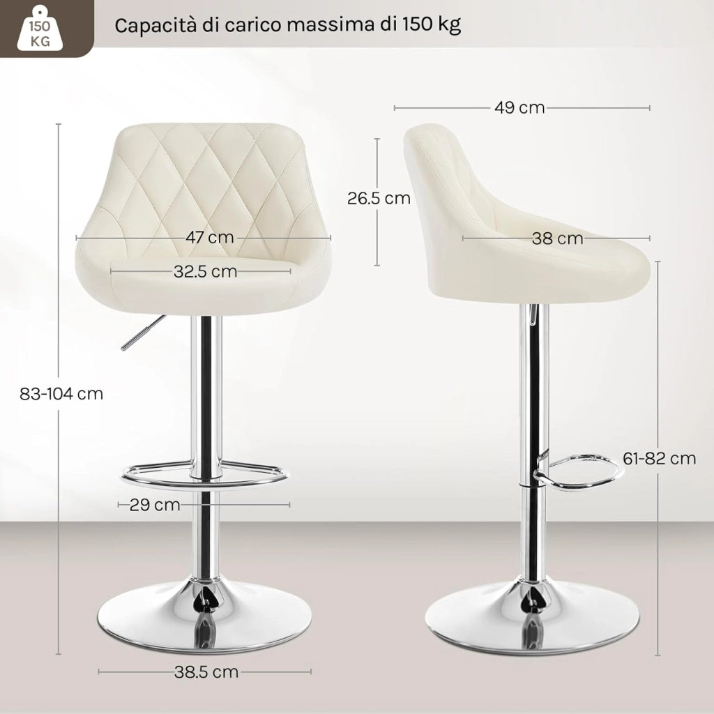 Sgabello da Bar Moderno Girevole Sedia Cucina Alta con Schienale Quadrato Poggiapiedi Senza Braccioli Altezza Regolabile in PU Crema 1 Pezzo