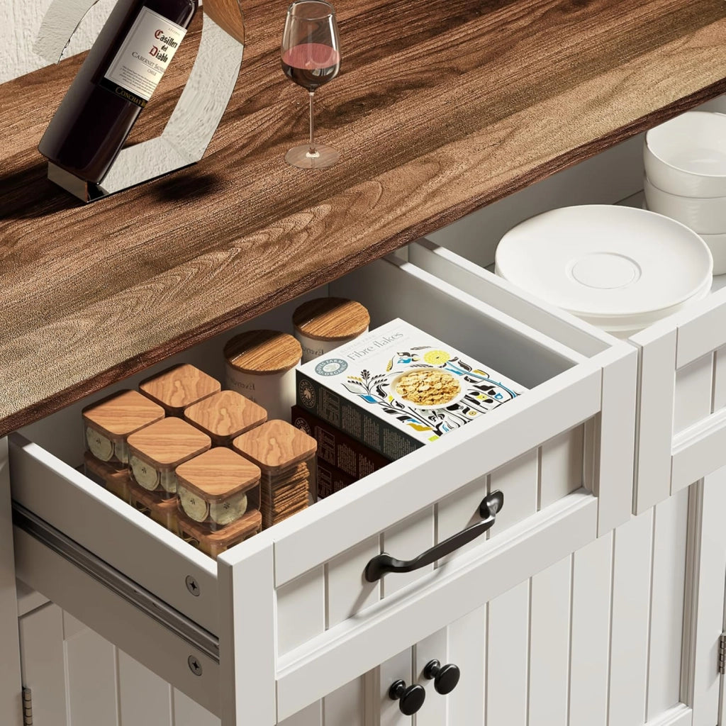Mobiletto da Cucina, Credenza Ausiliaria con 2 Cassetti e 2 Ante per Cucina, Sala da Pranzo, Soggiorno, 90×40×82 cm,Retro