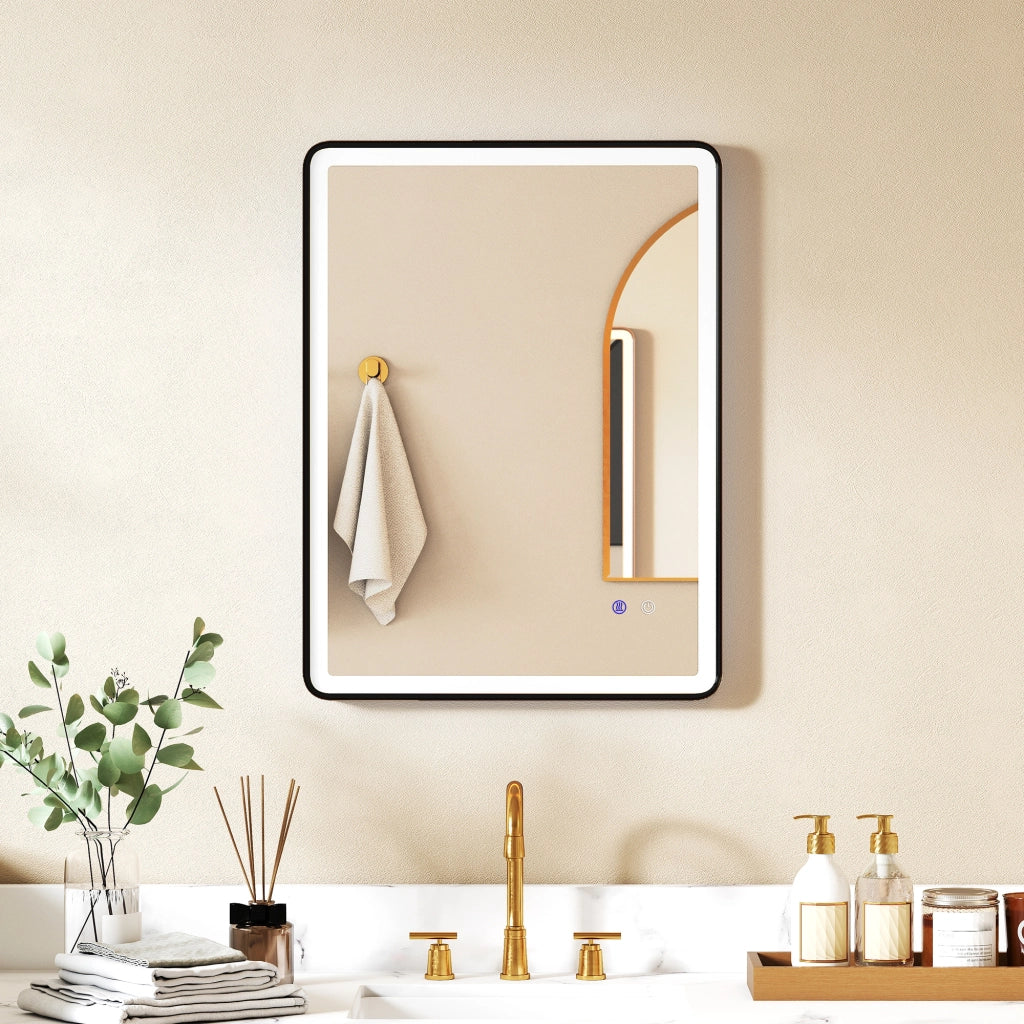 Specchio da Bagno LED Antiappannante Regolabile con Luce ¨C zephmum ¨C 80x60cm Nero