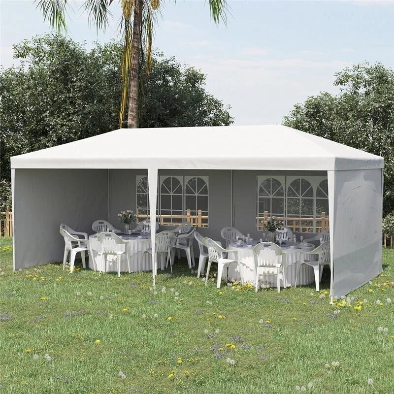 TENDONE DA GIARDINO PIEGHEVOLE PER FESTE ED EVENTI CON PANNELLI RIMOVIBILI, 5.83X2.95 M, BIANCO