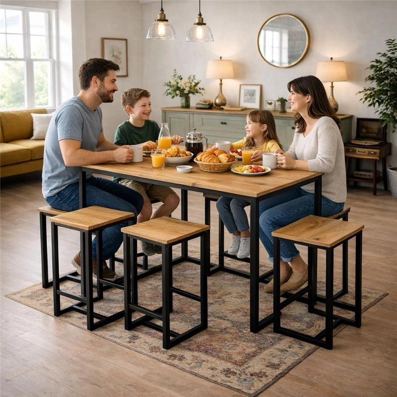 SET TAVOLO CON 4 SGABELI IN LEGNO100X60X87 CM NATURALE